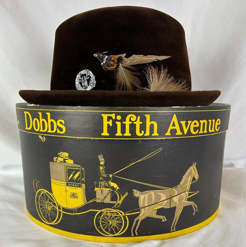Dobbs Fifth Ave Brown Velour Homburg Hat Size 8 German Made w Box